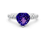 White gold Heart Cut Tanzanite Solitaire Pavé Engagement Ring with Round Band and Prong Setting_12