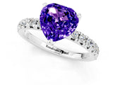 White gold Heart Cut Tanzanite Solitaire Pavé Engagement Ring with Round Band and Prong Setting_13