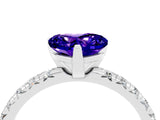 White gold Heart Cut Tanzanite Solitaire Pavé Engagement Ring with Round Band and Prong Setting_16