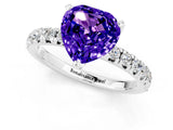White gold Heart Cut Tanzanite Solitaire Pavé Engagement Ring with Round Band and Prong Setting_73