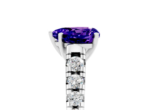 White gold Heart Cut Tanzanite Solitaire Ring with Cathedral Setting and Pavé Band_5