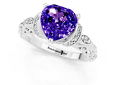 White gold Heart Cut Tanzanite Solitaire Ring with Filigree Band and Four-Prong Setting_25
