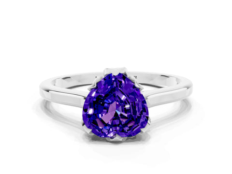 White gold Heart Cut Tanzanite Solitaire Ring with Flower Prong Setting and Classic Band_12