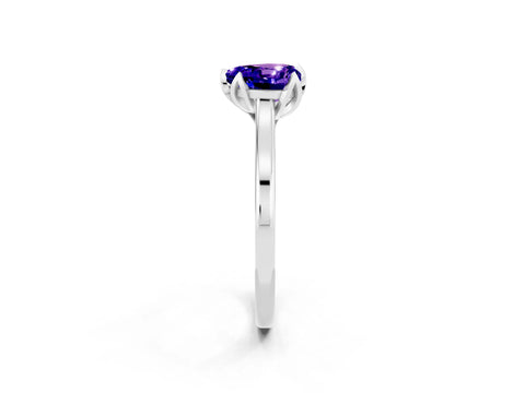 White gold Heart Cut Tanzanite Solitaire Ring with Flower Prong Setting and Classic Band_14