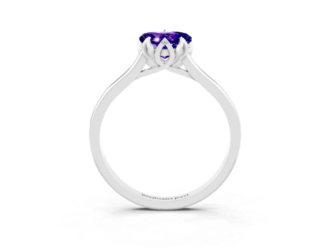 White gold Heart Cut Tanzanite Solitaire Ring with Flower Prong Setting and Classic Band_15
