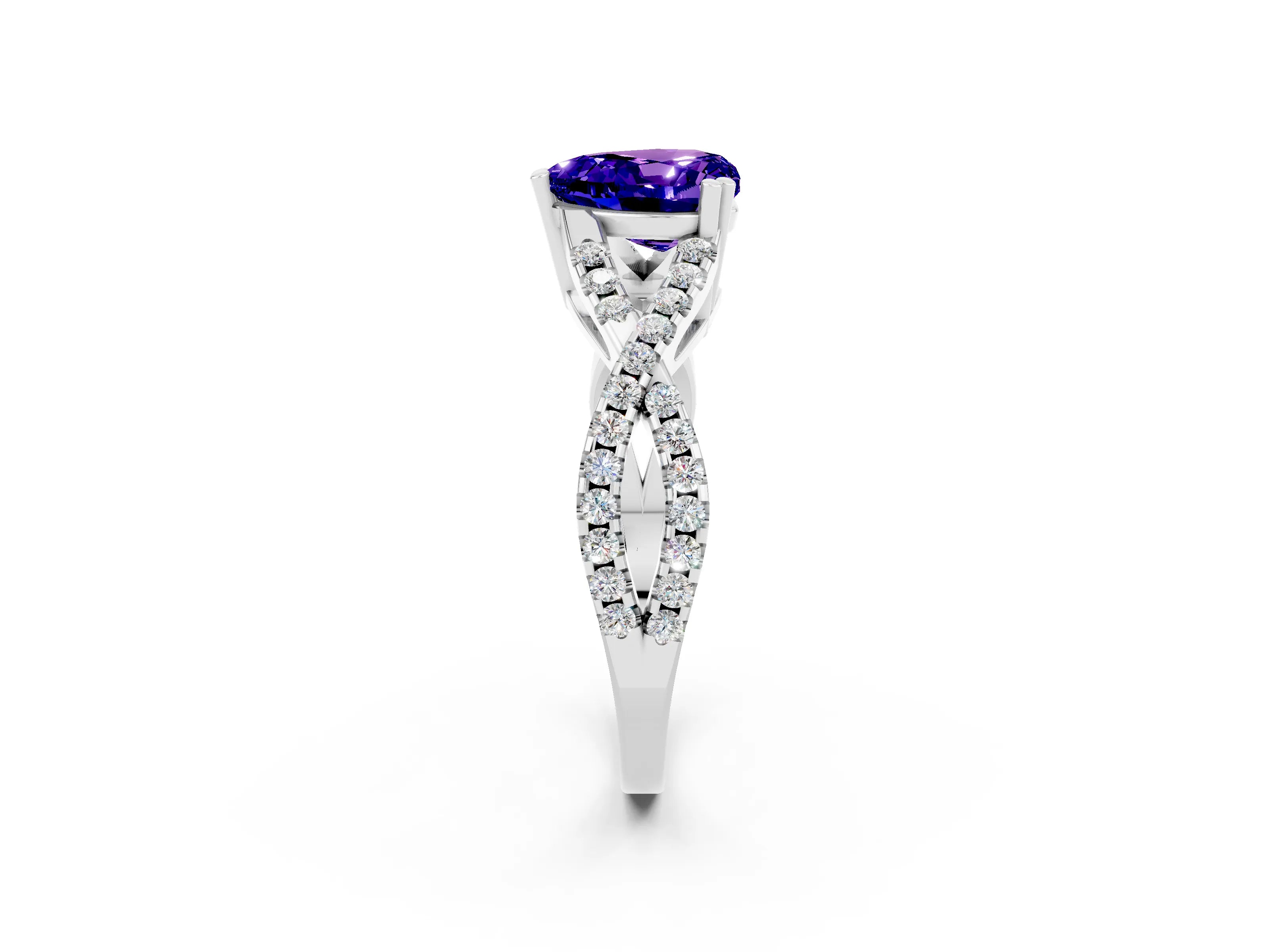 White gold Heart Cut Tanzanite Solitaire Ring with Four-Prong Setting and Twisted Pavé Band_2