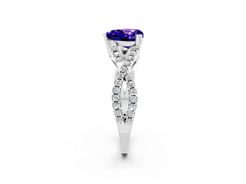 White gold Heart Cut Tanzanite Solitaire Ring with Four-Prong Setting and Twisted Pavé Band_2