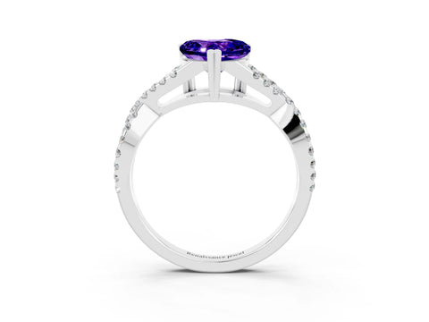 White gold Heart Cut Tanzanite Solitaire Ring with Four-Prong Setting and Twisted Pavé Band_3
