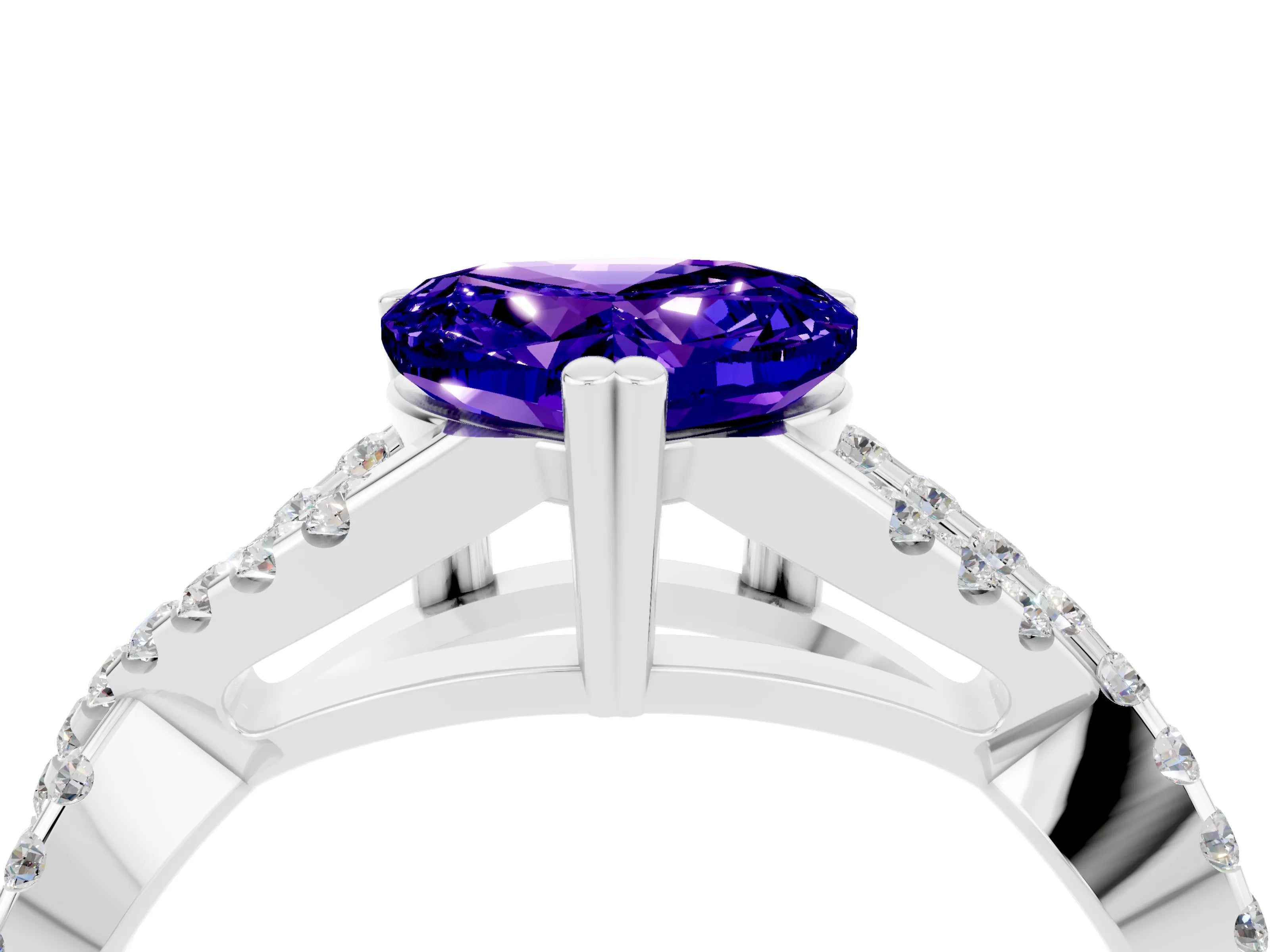 White gold Heart Cut Tanzanite Solitaire Ring with Four-Prong Setting and Twisted Pavé Band_4