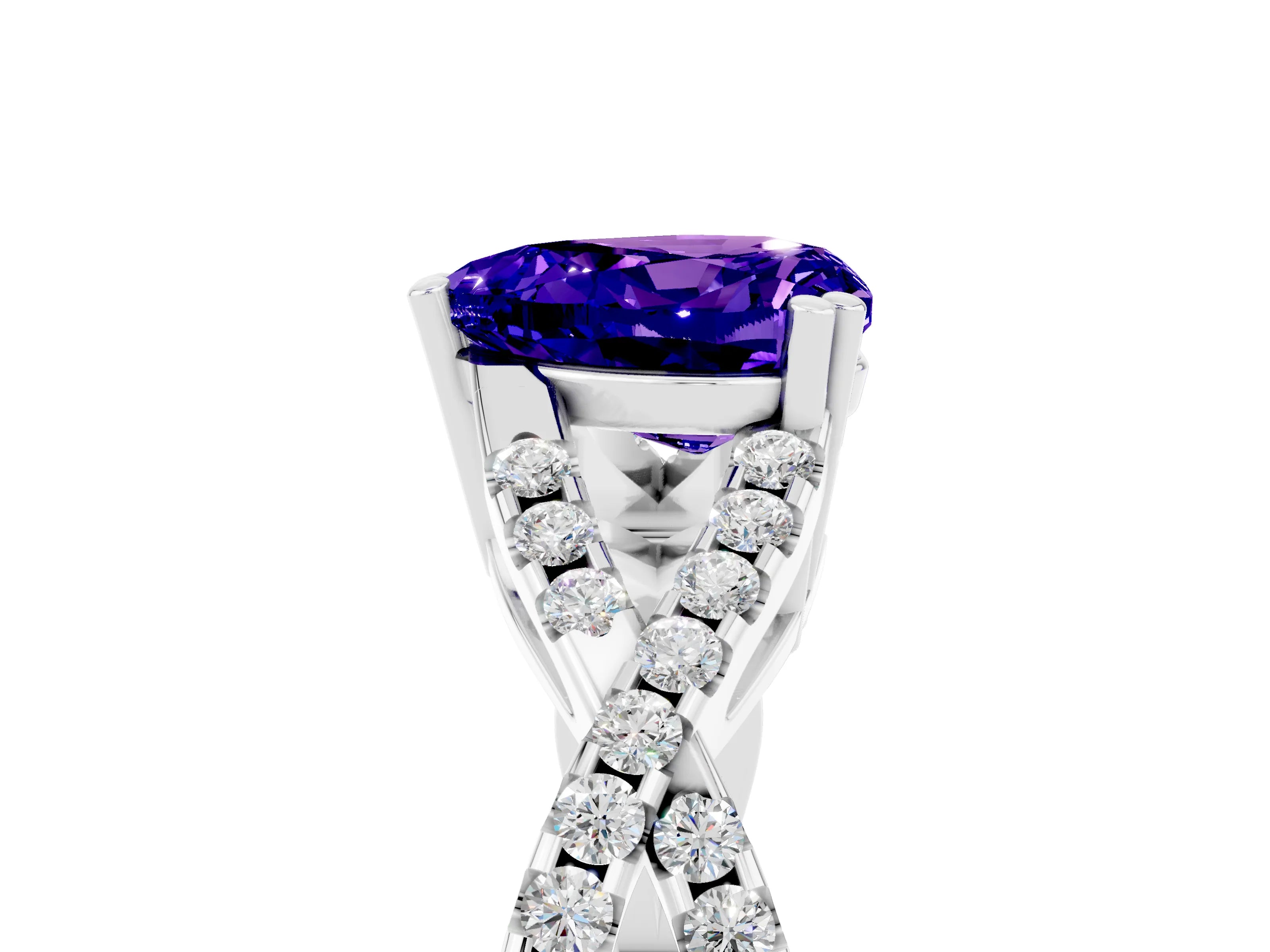 White gold Heart Cut Tanzanite Solitaire Ring with Four-Prong Setting and Twisted Pavé Band_5