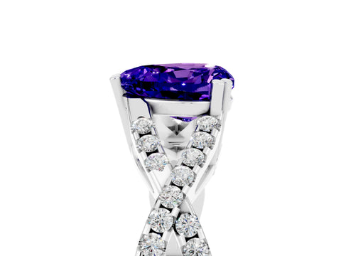 White gold Heart Cut Tanzanite Solitaire Ring with Four-Prong Setting and Twisted Pavé Band_5