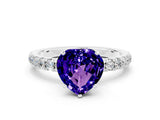 White gold Heart Cut Tanzanite Solitaire Ring with Pavé Accents and Four-Prong Setting