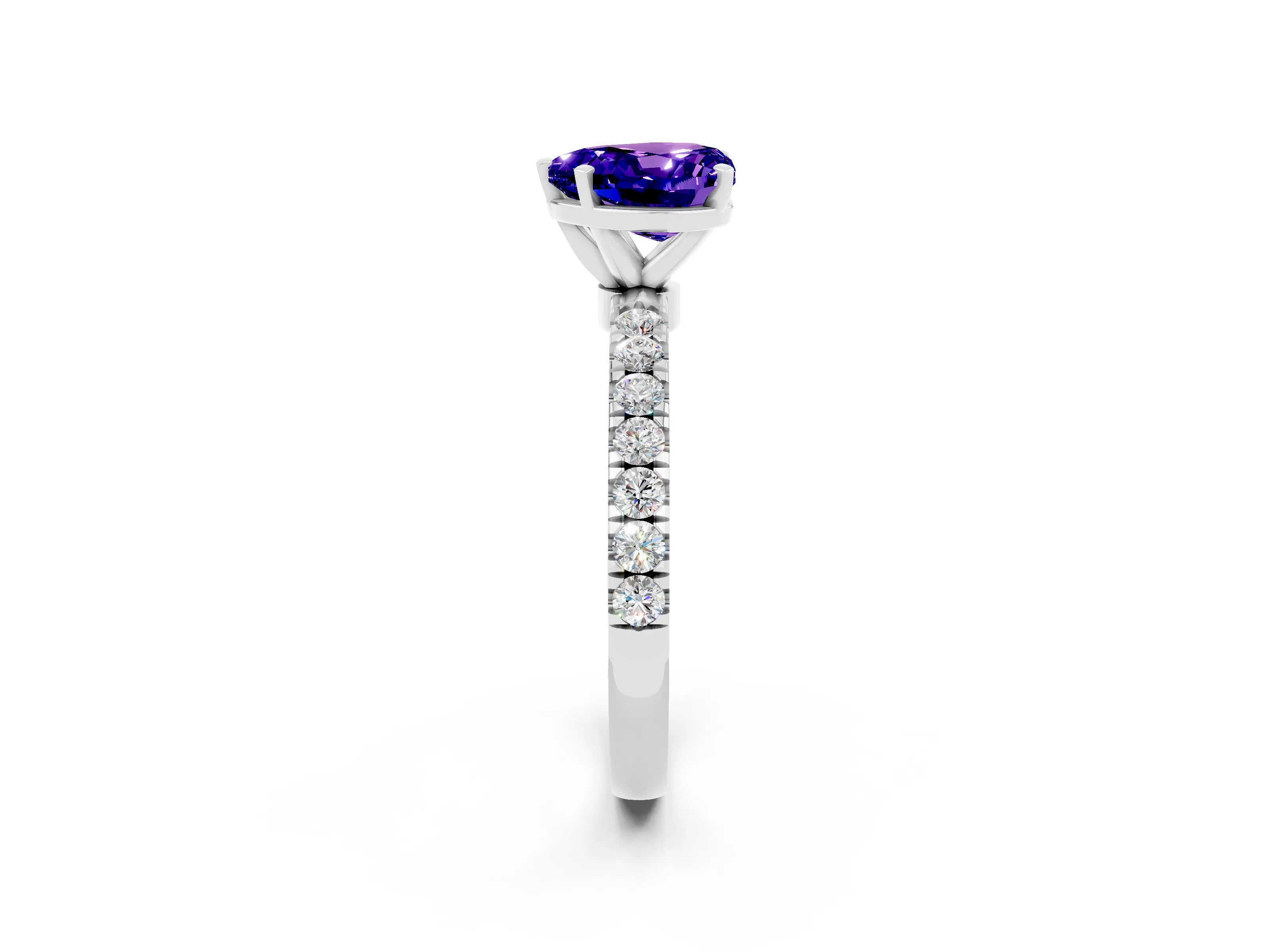White gold Heart Cut Tanzanite Solitaire Ring with Pavé Accents and Four-Prong Setting_2