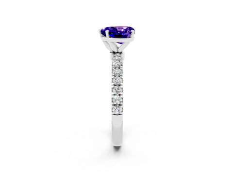 White gold Heart Cut Tanzanite Solitaire Ring with Pavé Accents and Four-Prong Setting_2