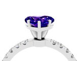 White gold Heart Cut Tanzanite Solitaire Ring with Pavé Accents and Four-Prong Setting_4