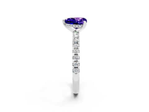 White gold Heart Cut Tanzanite Solitaire Ring with Pavé Band and Four-Prong Setting_14
