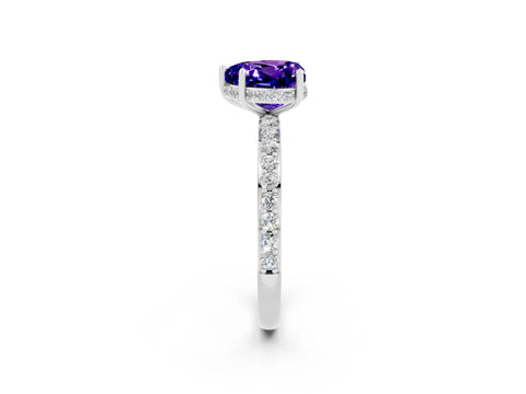 White gold Heart Cut Tanzanite Solitaire Ring with Pavé Band and Hidden Halo_14