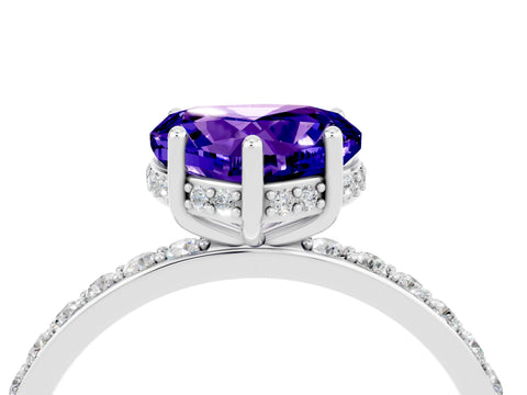 White gold Heart Cut Tanzanite Solitaire Ring with Pavé Band and Hidden Halo_16
