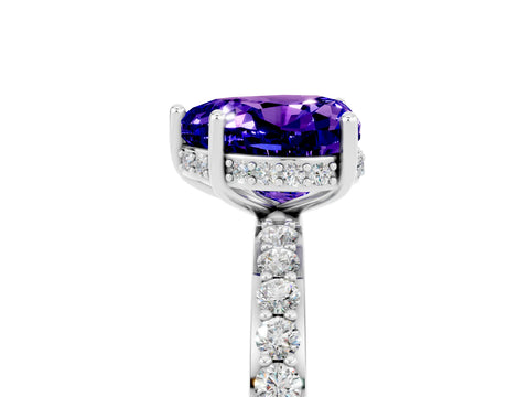 White gold Heart Cut Tanzanite Solitaire Ring with Pavé Band and Hidden Halo_17