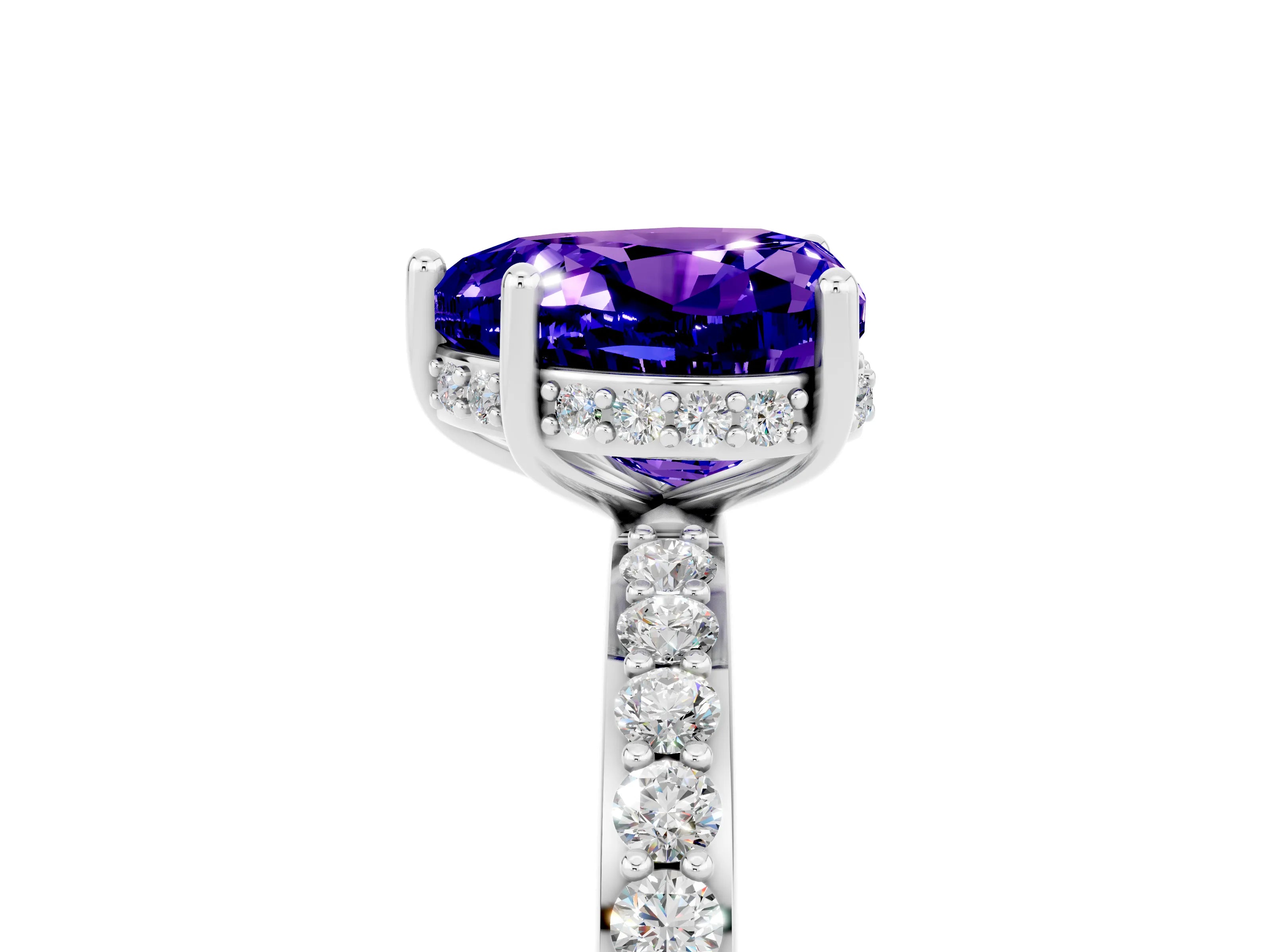 White gold Heart Cut Tanzanite Solitaire Ring with Pavé Band and Hidden Halo_29
