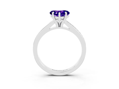 White gold Heart Cut Tanzanite Solitaire Ring with Pavé Band and Prong Setting_15