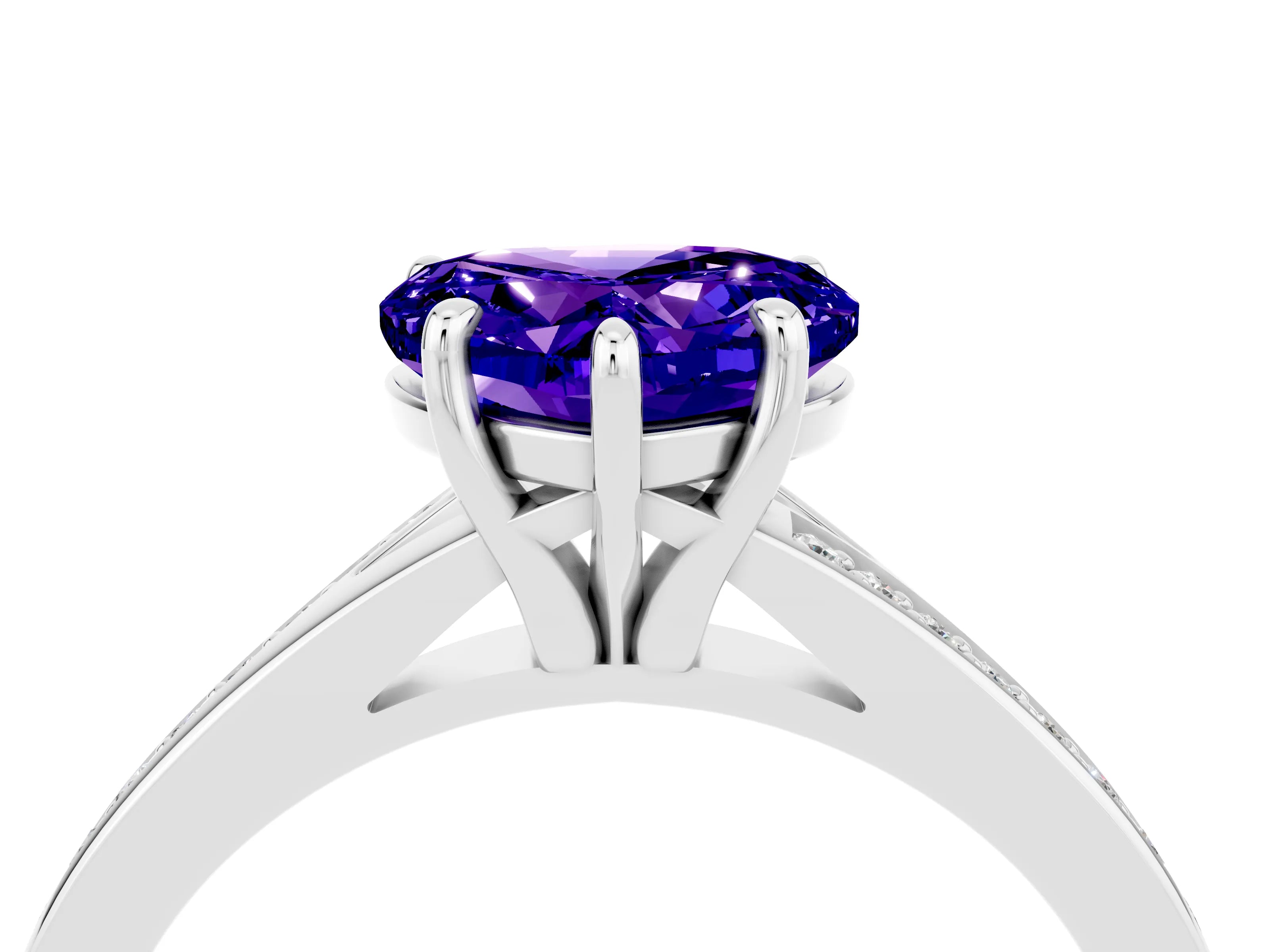 White gold Heart Cut Tanzanite Solitaire Ring with Pavé Band and Prong Setting_16