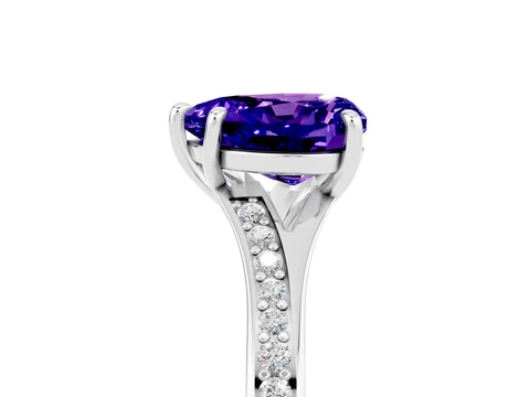 White gold Heart Cut Tanzanite Solitaire Ring with Pavé Band and Prong Setting_17