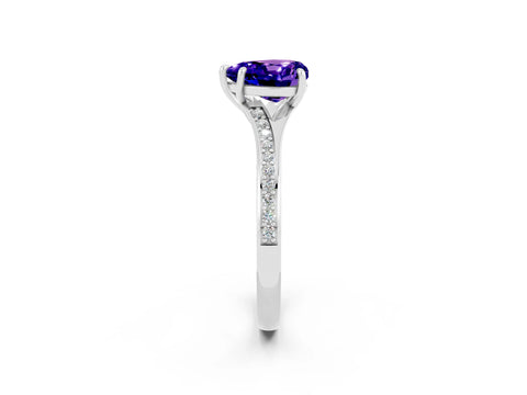 White gold Heart Cut Tanzanite Solitaire Ring with Pavé Band and Prong Setting_2