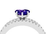 White gold Heart Cut Tanzanite Solitaire Ring with Pavé and Channel Set Band_4