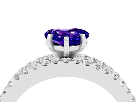 White gold Heart Cut Tanzanite Solitaire Ring with Pavé and Channel Set Band_4
