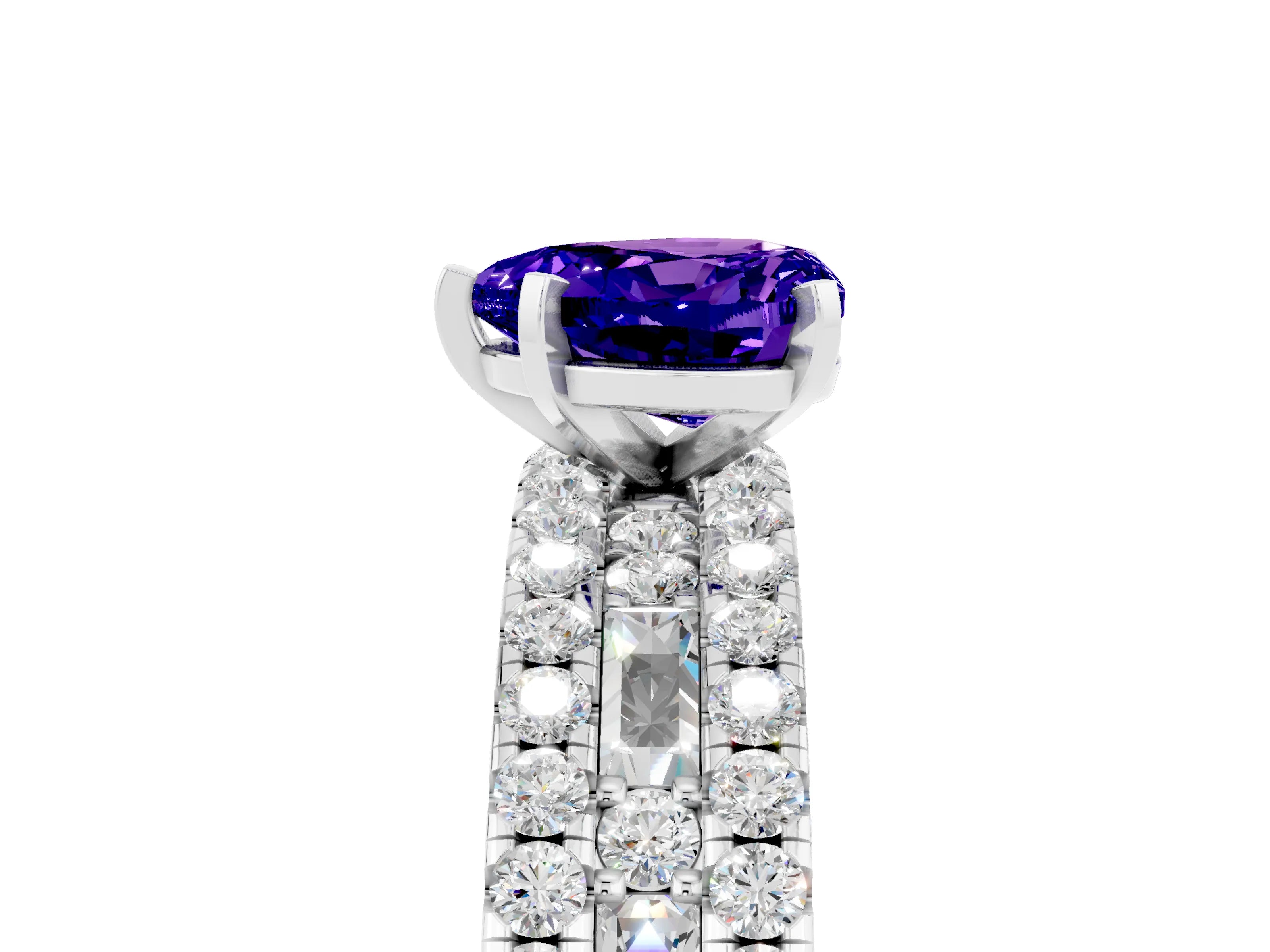 White gold Heart Cut Tanzanite Solitaire Ring with Pavé and Channel Set Band_5