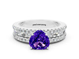 White gold Heart Cut Tanzanite Solitaire Ring with Pavé and Channel Set Band