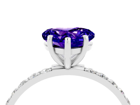White gold Heart Cut Tanzanite Solitaire Ring with Pave Band and Four Prong Setting_28