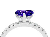 White gold Heart Cut Tanzanite Solitaire Ring with Round  Pavé Band and Four-Prong Setting_52