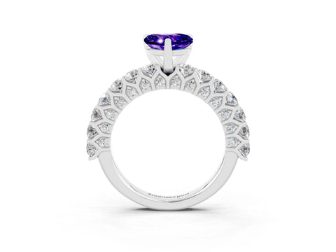 White gold Heart Cut Tanzanite Solitaire Ring with Shared Prong Pavé Band and Four-Prong Setting_15