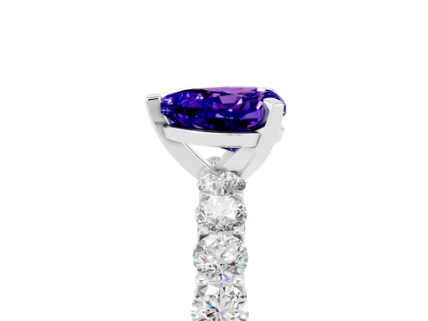 White gold Heart Cut Tanzanite Solitaire Ring with Shared Prong Pavé Band and Four-Prong Setting_17