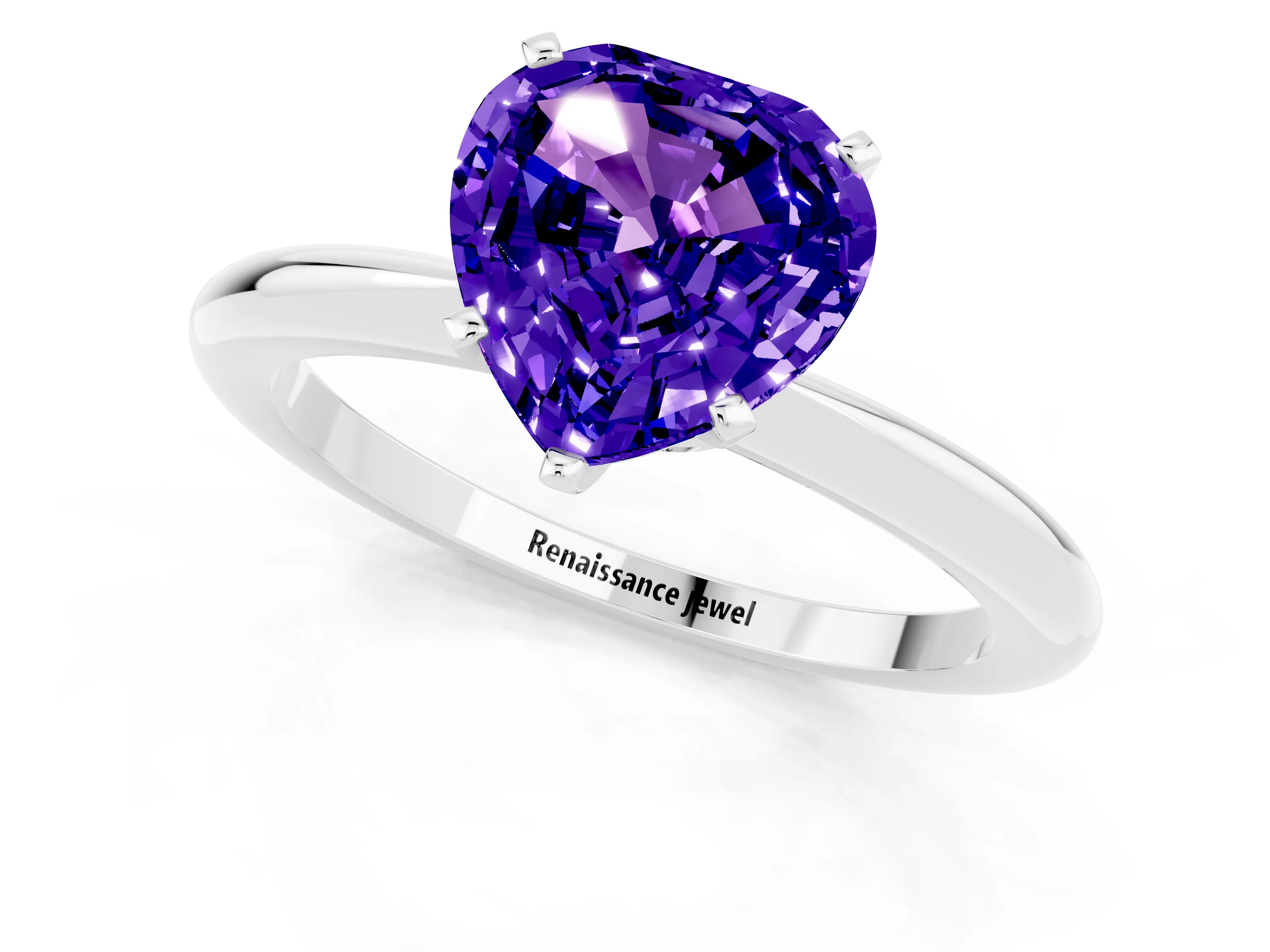 White gold Heart Cut Tanzanite Solitaire Ring with Six-Prong Setting and Classic Band_37