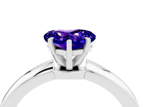 White gold Heart Cut Tanzanite Solitaire Ring with Six-Prong Setting and Classic Band_40