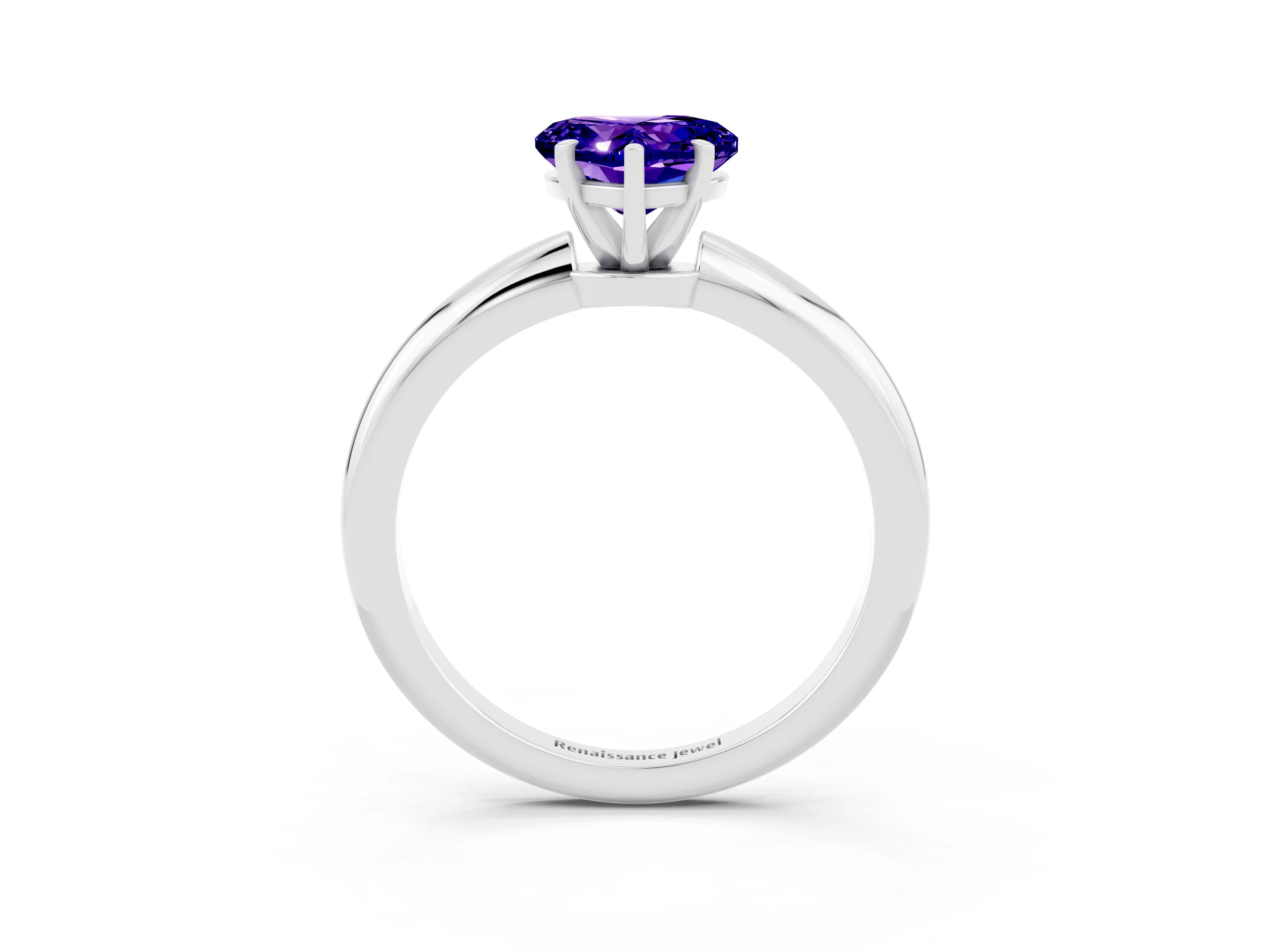White gold Heart Cut Tanzanite Solitaire Ring with Six-Prong Setting and Classic Band_51