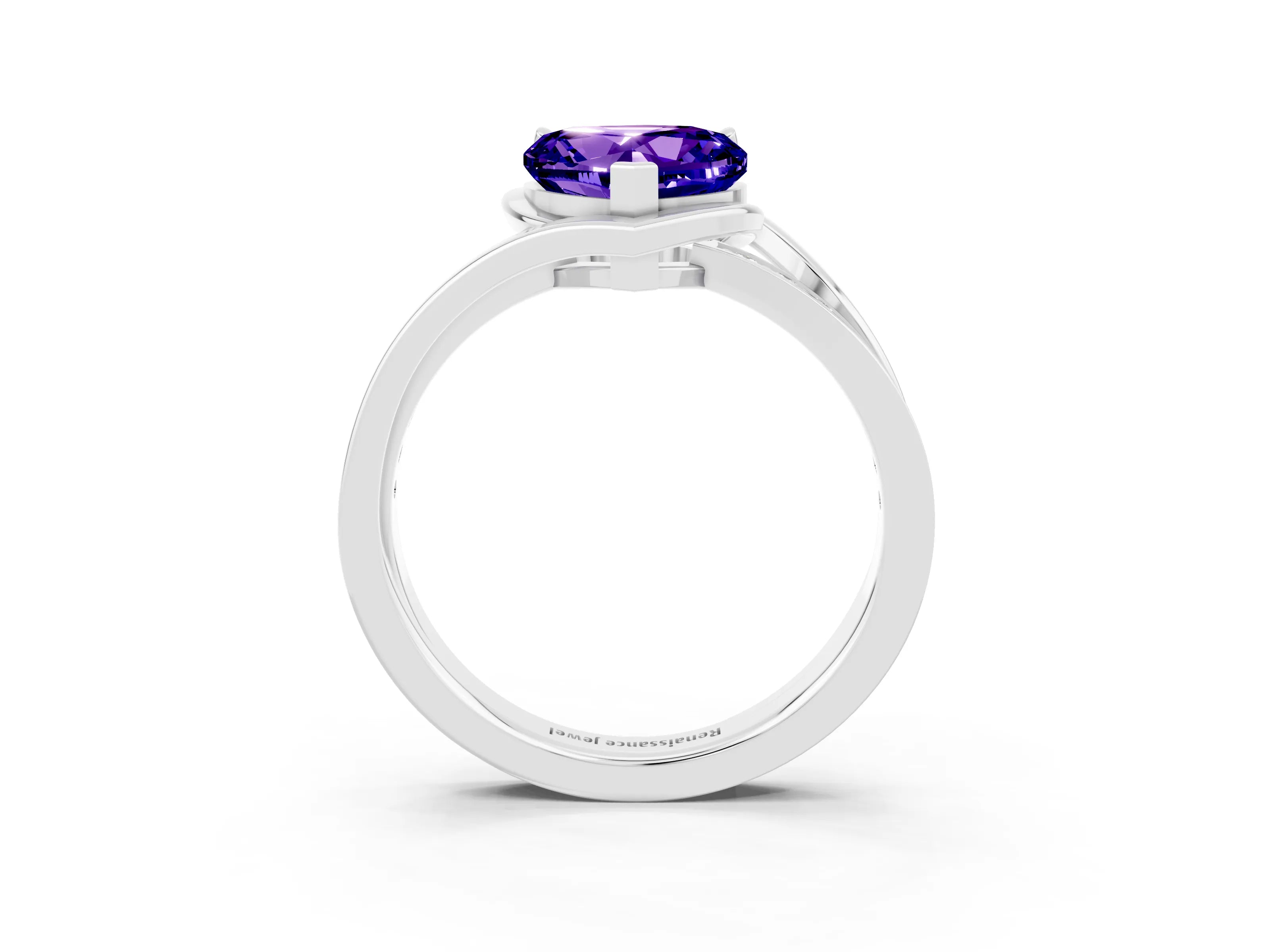 White gold Heart Cut Tanzanite Solitaire Ring with Split Shank and Prong Setting_3