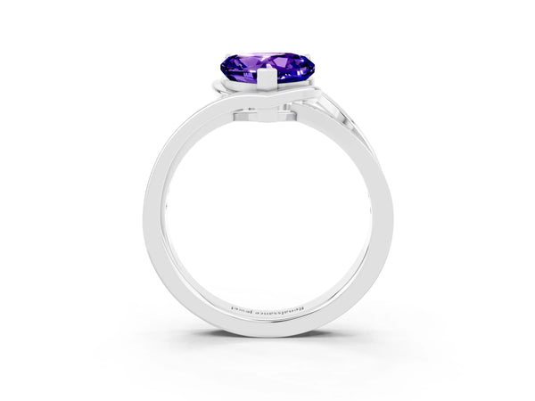 White gold Heart Cut Tanzanite Solitaire Ring with Split Shank and Prong Setting