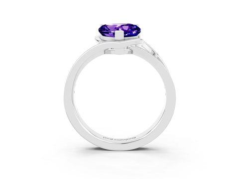 White gold Heart Cut Tanzanite Solitaire Ring with Split Shank and Prong Setting_3