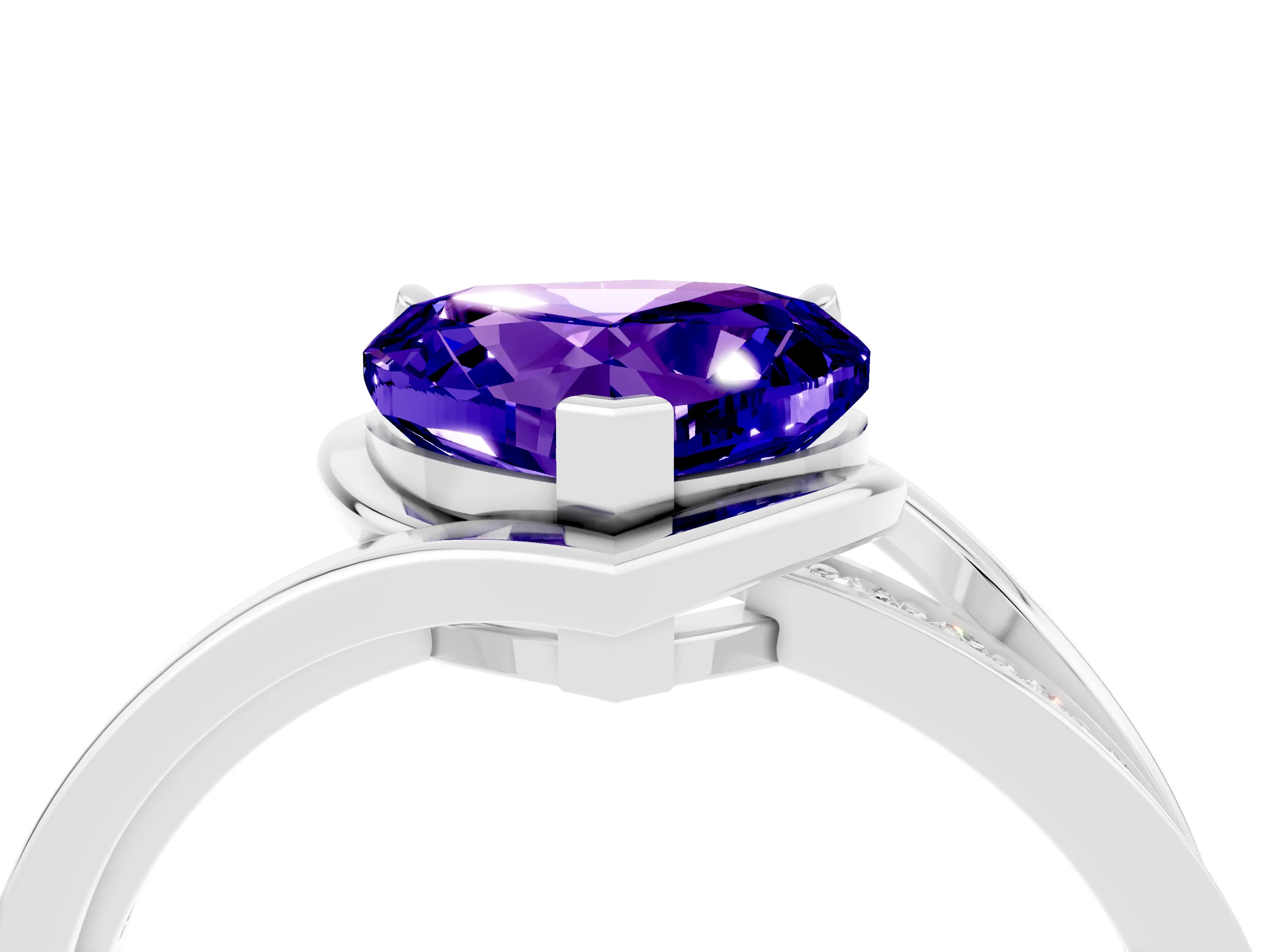 White gold Heart Cut Tanzanite Solitaire Ring with Split Shank and Prong Setting_4