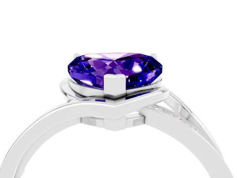 White gold Heart Cut Tanzanite Solitaire Ring with Split Shank and Prong Setting_4