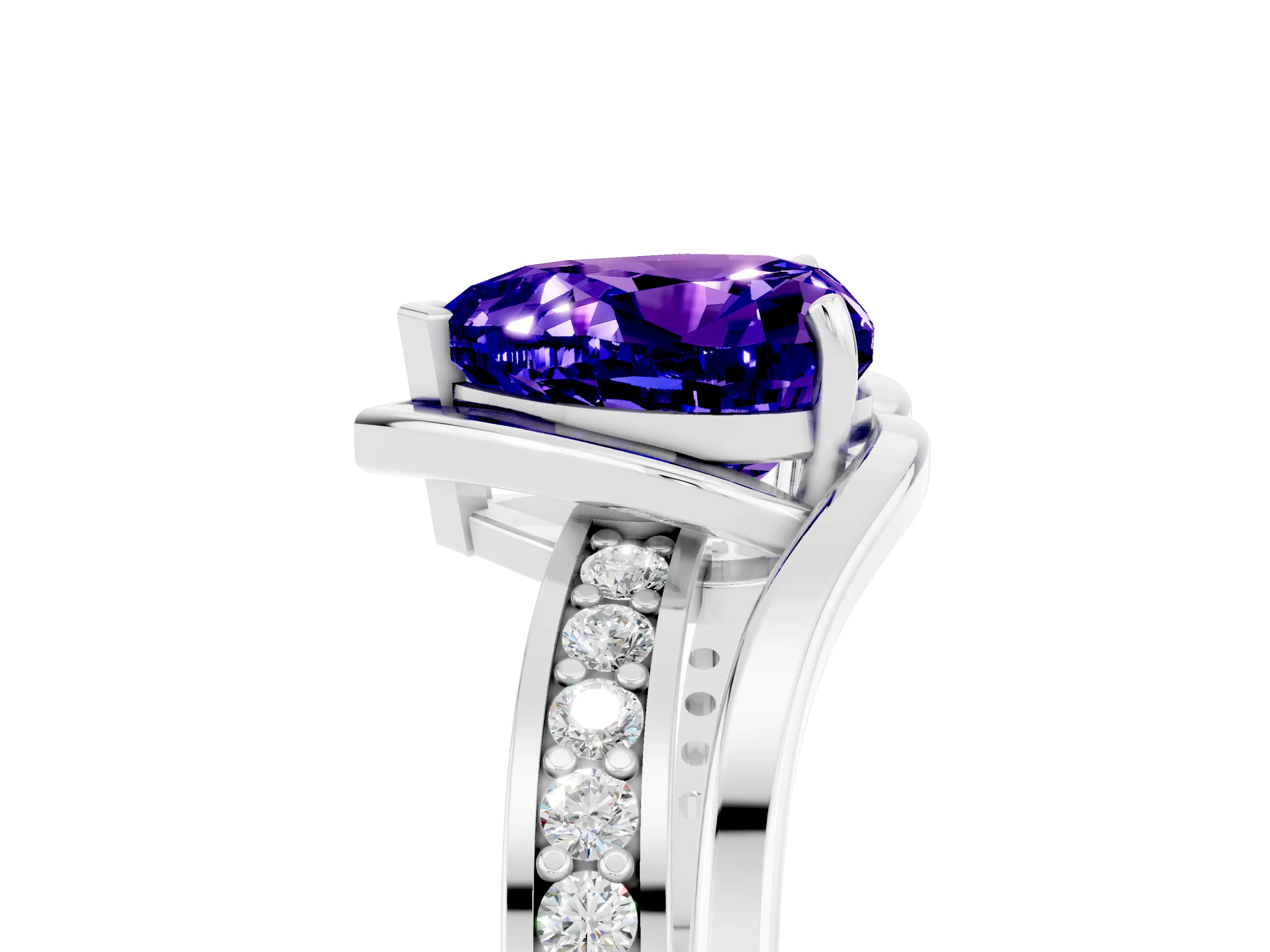 White gold Heart Cut Tanzanite Solitaire Ring with Split Shank and Prong Setting_5