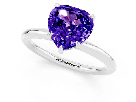 White gold Heart Cut Tanzanite Solitaire Ring with Thin Band and Four-Prong Setting_1