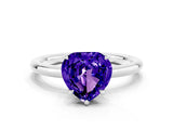 White gold Heart Cut Tanzanite Solitaire Ring with Thin Band and Four-Prong Setting