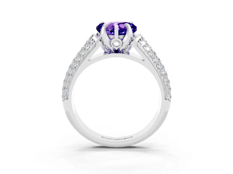 White gold Heart Cut Tanzanite Solitaire Ring with Three-Row Pavé Band and Four-Prong Setting_15