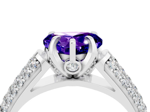 White gold Heart Cut Tanzanite Solitaire Ring with Three-Row Pavé Band and Four-Prong Setting_16