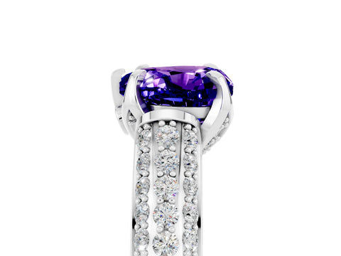 White gold Heart Cut Tanzanite Solitaire Ring with Three-Row Pavé Band and Four-Prong Setting_17